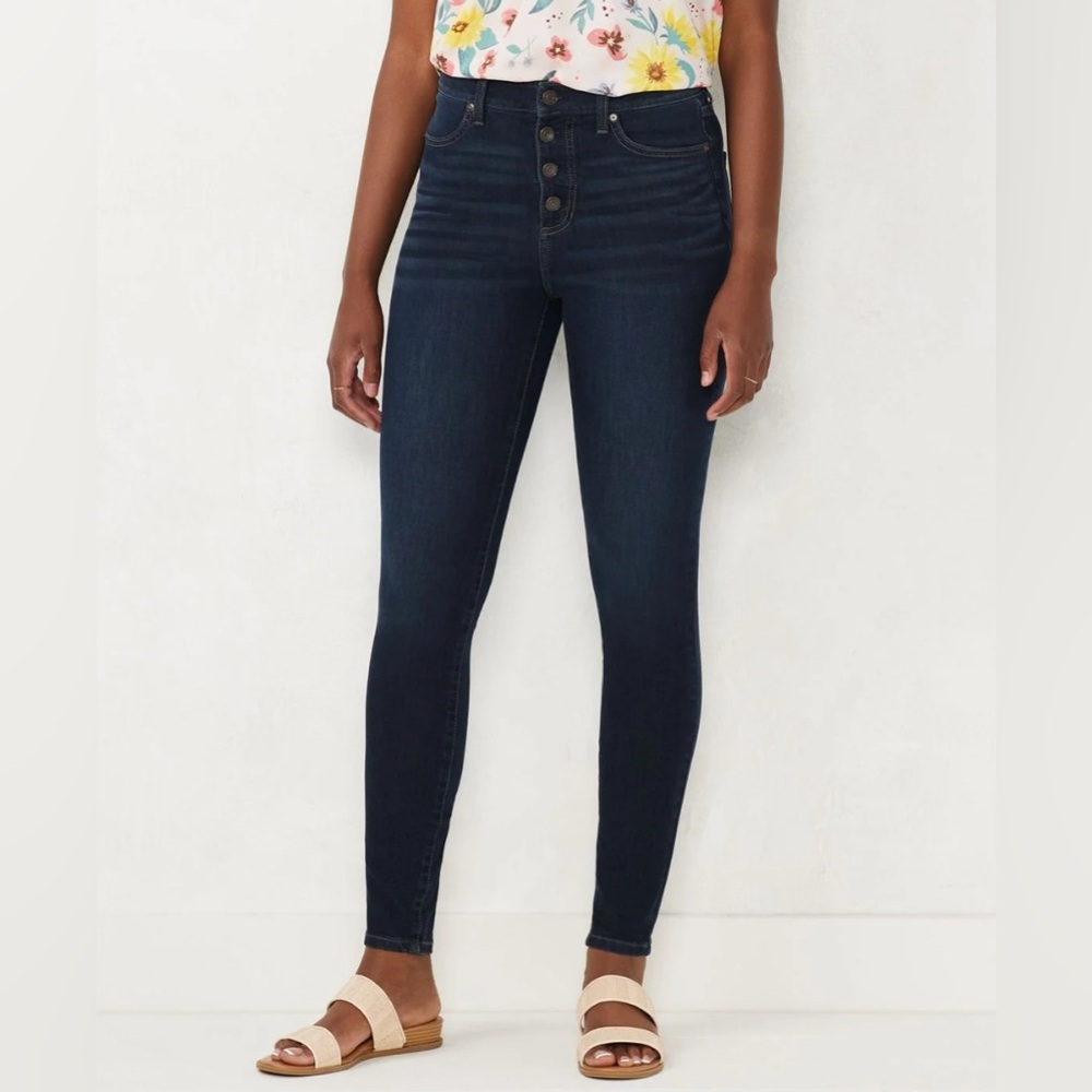 LC Lauren Conrad Dark Indigo High-Rise Button-Fly Skinny Jeans